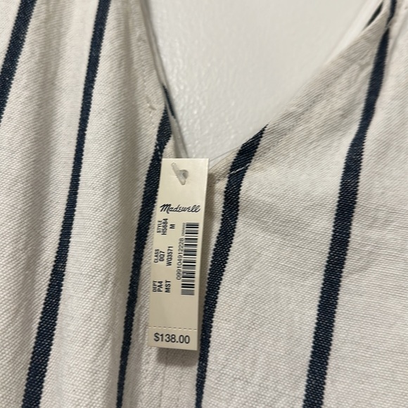Madewell Size M Striped Jumpsuit Cropped Linen Blend Waist Tie Side Zip - Picture 4 of 6
